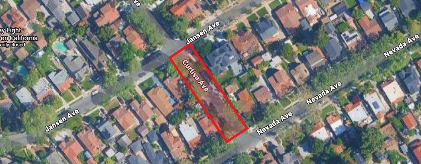 Map showing Curtiss Ave between Nevada Ave and Jansen Ave